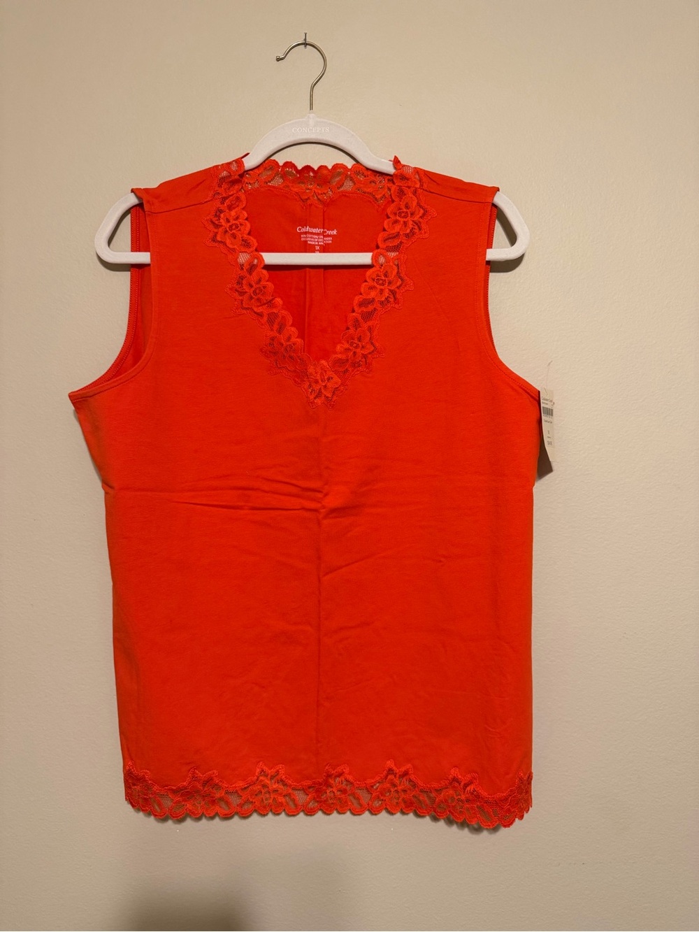 NWT Coldwater Creek Double Lace Tank 1X 18 Orange Cotton Stretch Top